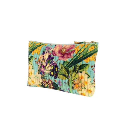 Quilted Velvet Zip Pouch - Spring Flora