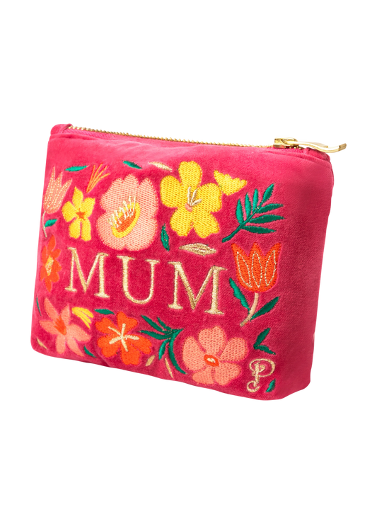 Velvet Mini Pouch - Lovely Mum - Fuchsia