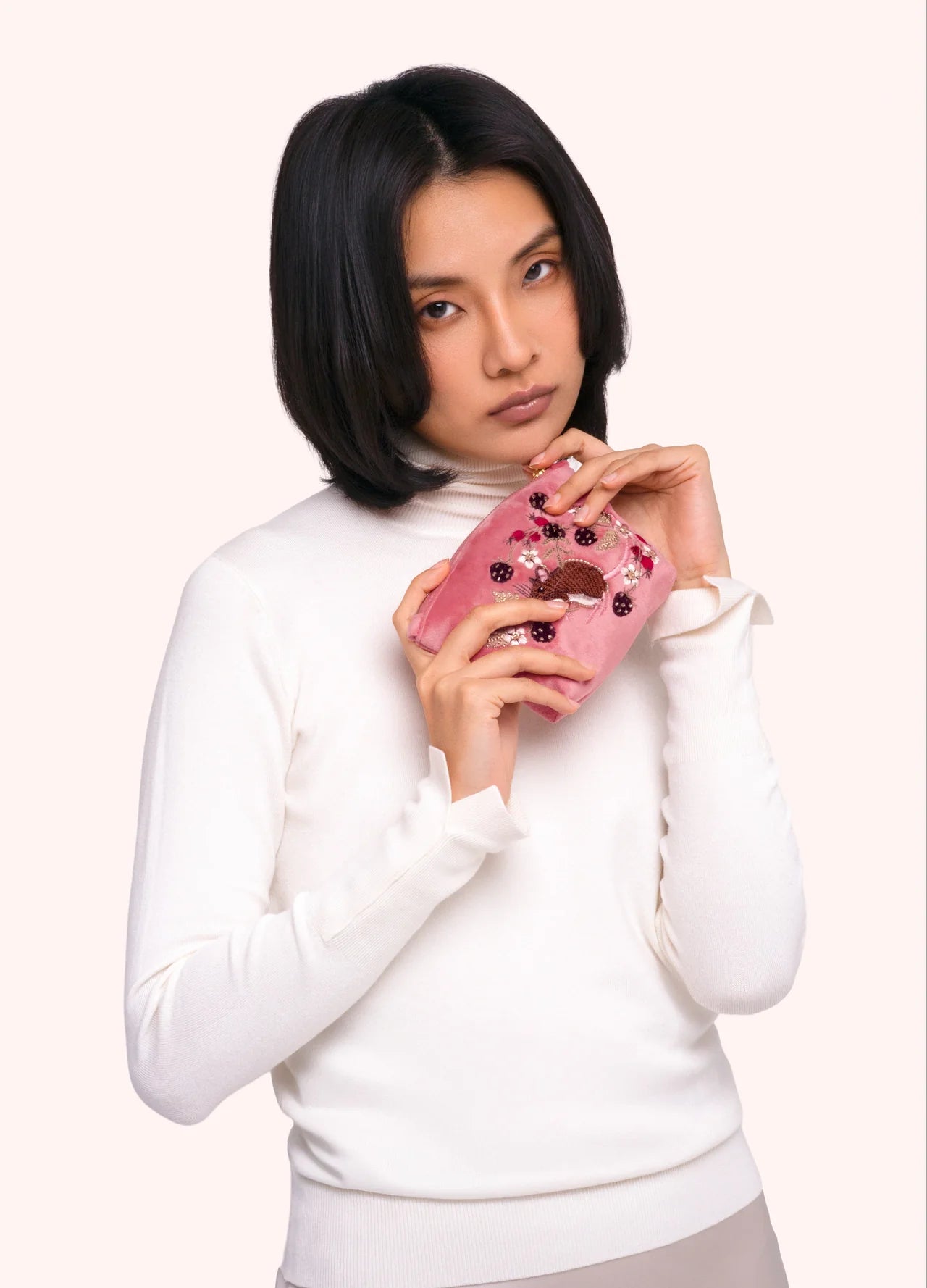 Mini Velvet Zip Pouch - Mouse