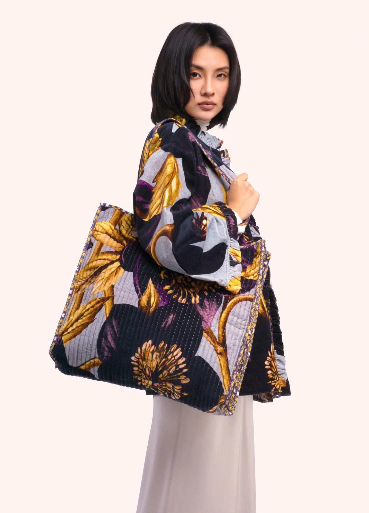 Lux Velvet Quilted Tote - Hellebore