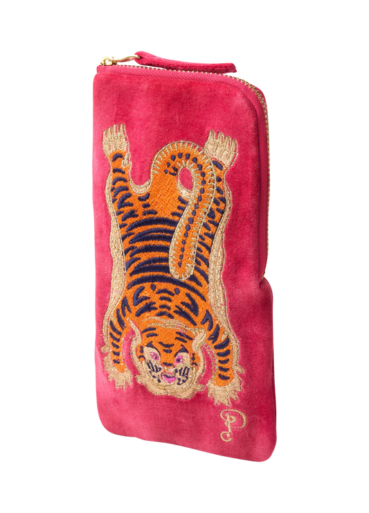 Velvet Sunglasses Pouch - Ikat Tiger - Fuchsia Pink