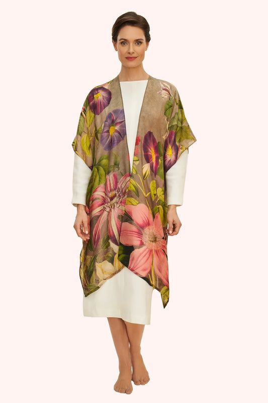 Wool Wraparound - Oversized Botanicals, Slate