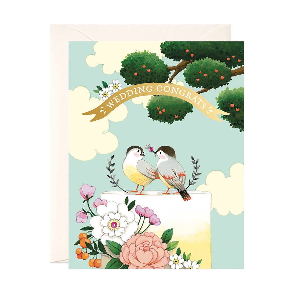 Birds On Cake Wedding Greeting Card