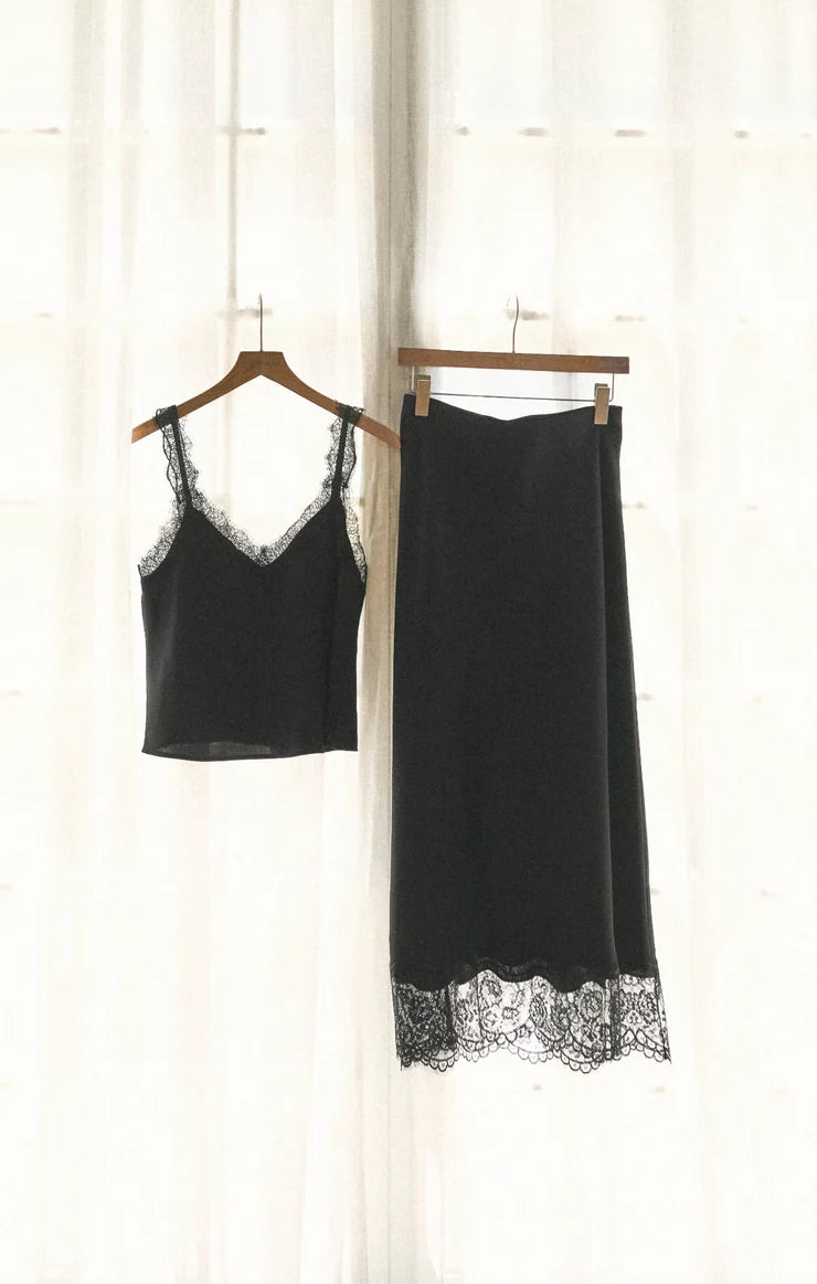 Cinder Lace Midi Black Skirt