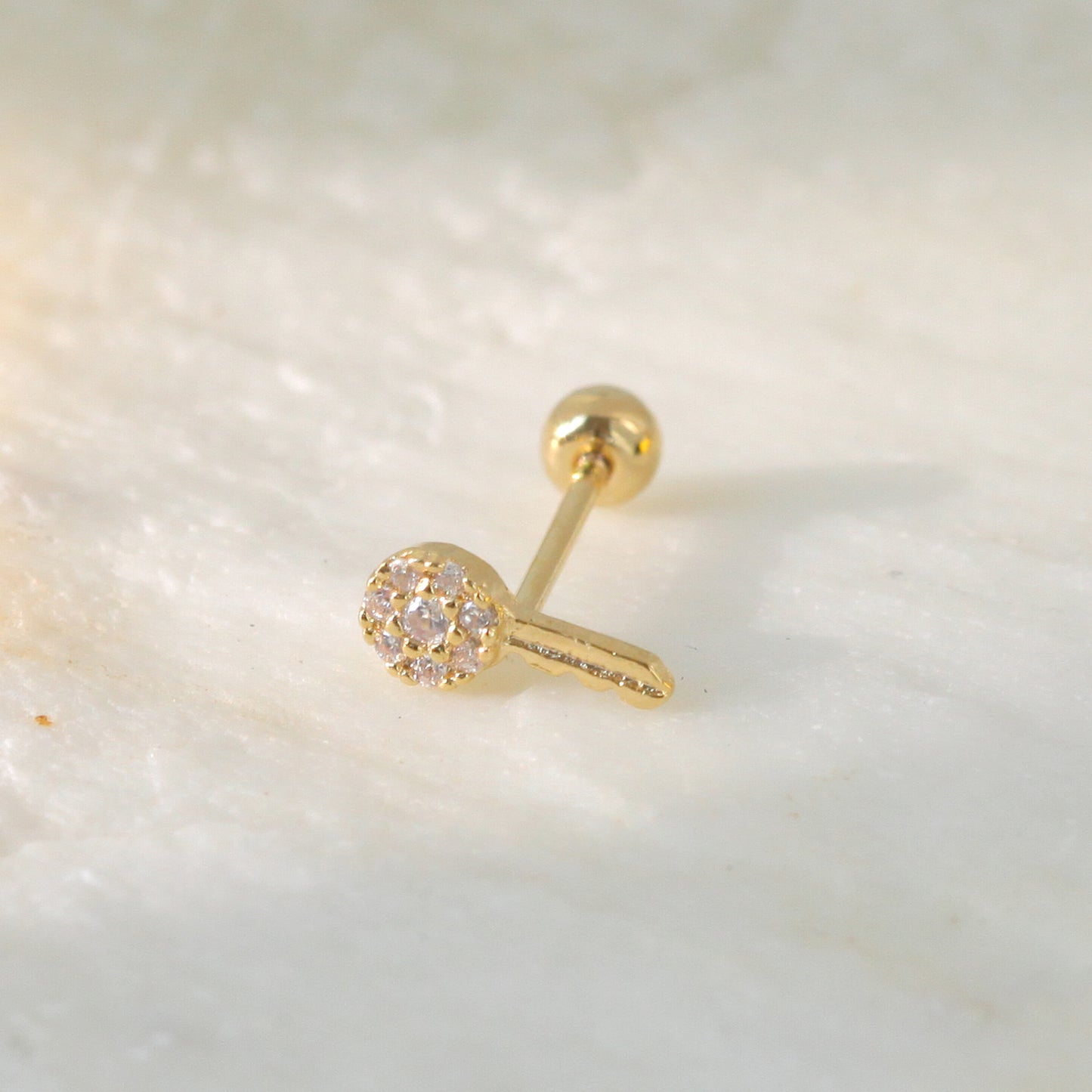 Tiny Key Screw Back Earring