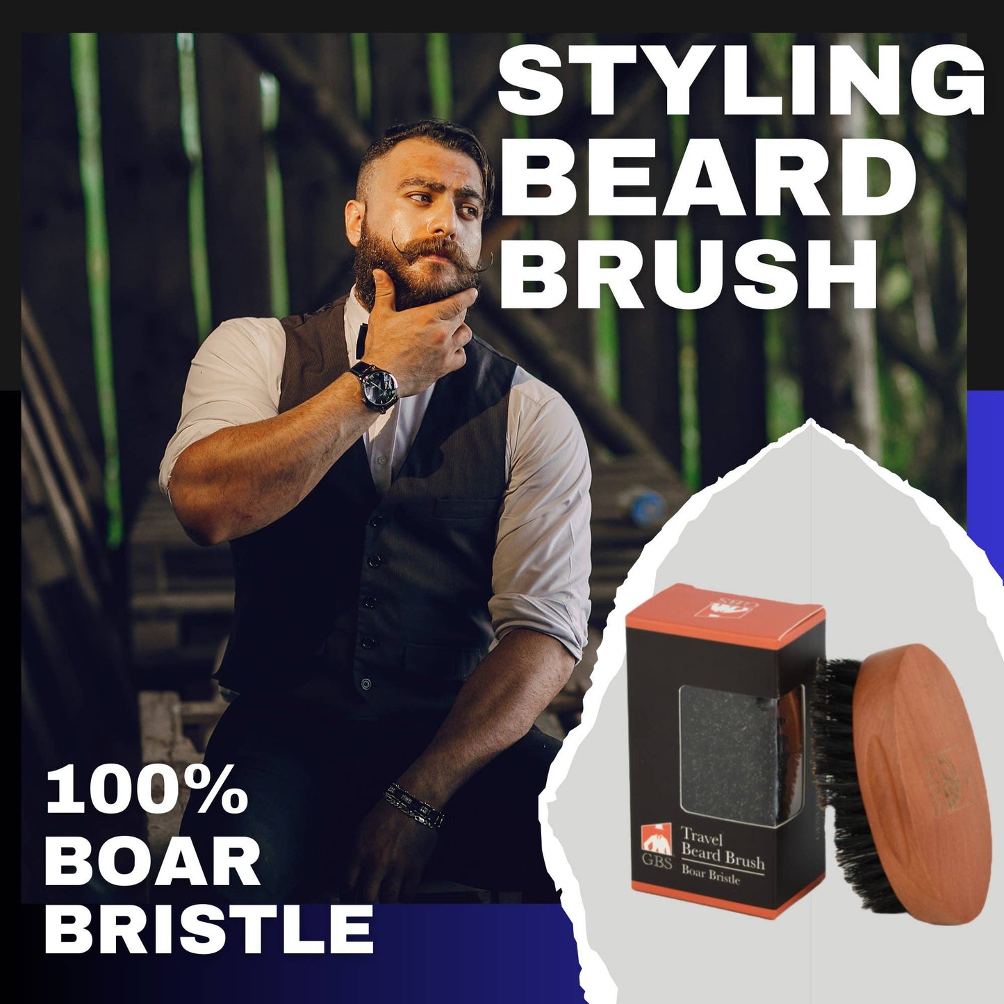 G.B.S Travel Sized 100% Boar Bristle Beard Brush