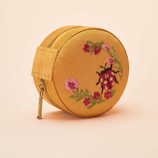 Mini Round Jewellery Box - Ladybird in Mustard