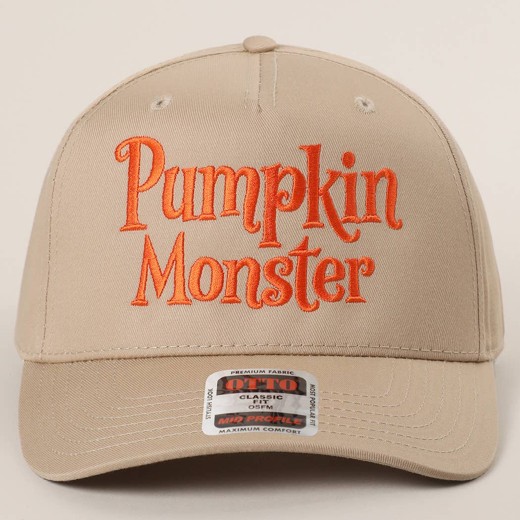 Pumpkin Monster Typography Embroidery Trucker Hat