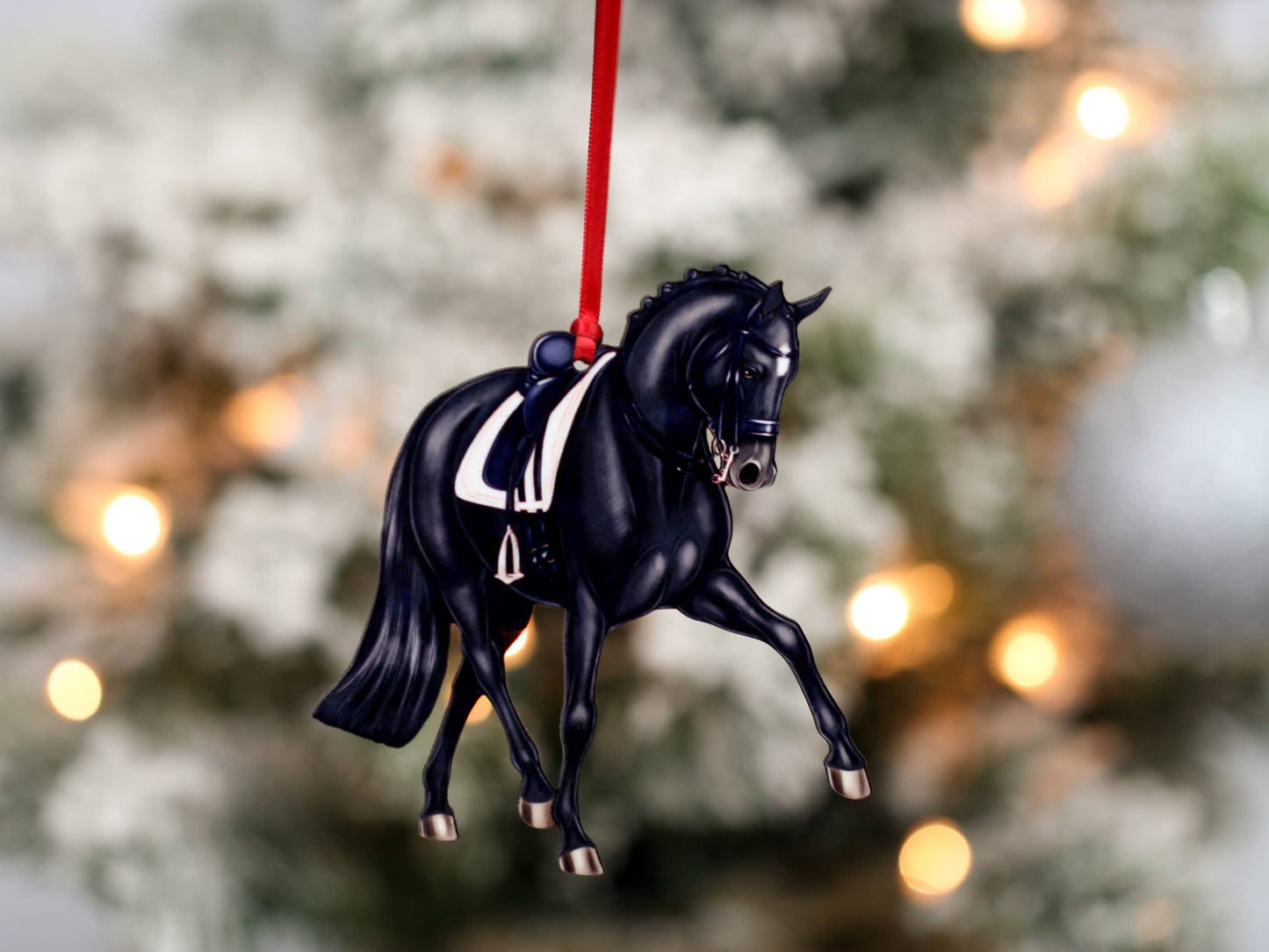 Dressage Horse Christmas Ornament - Black Half Pass Dressage