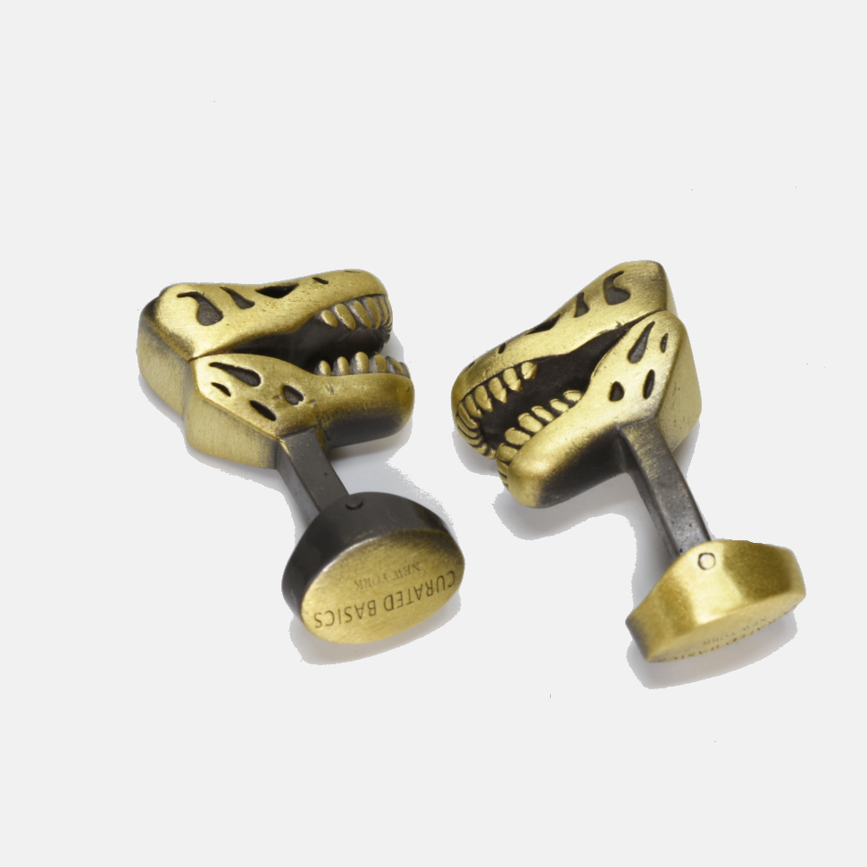 T-Rex Brass Skull Cufflinks