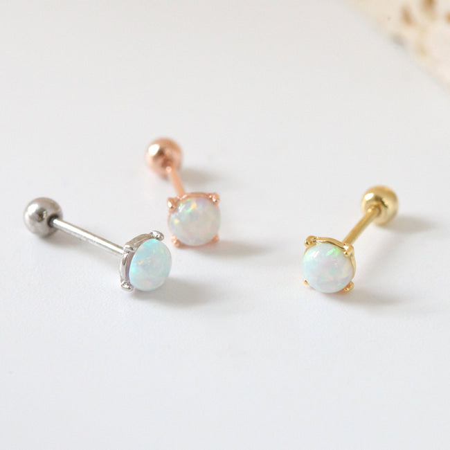 Tiny White Opal Screw Back Earring