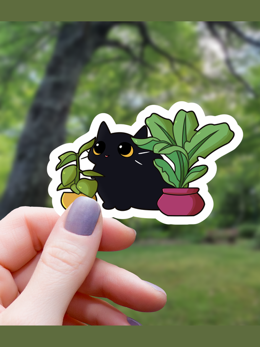 Black Cat Amongst Houseplants Sticker