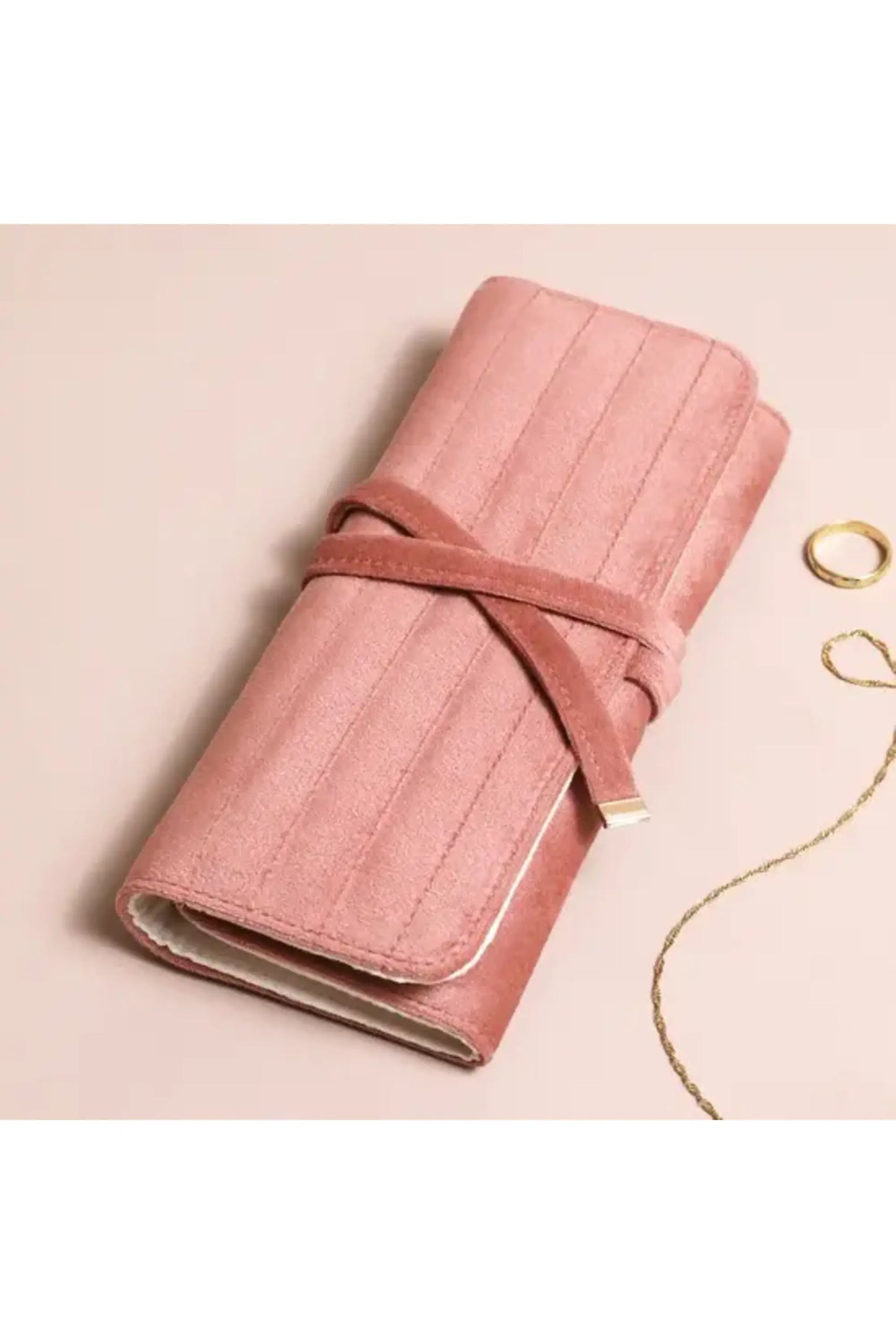 Dusky Pink Velvet Jewellery Roll