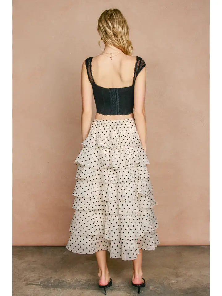 Sugar Dot Ruffle Tiered Midi Skirt