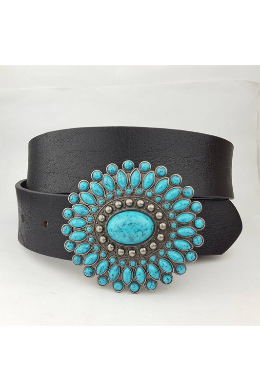Western Turquoise Buckle with genuine leather belt