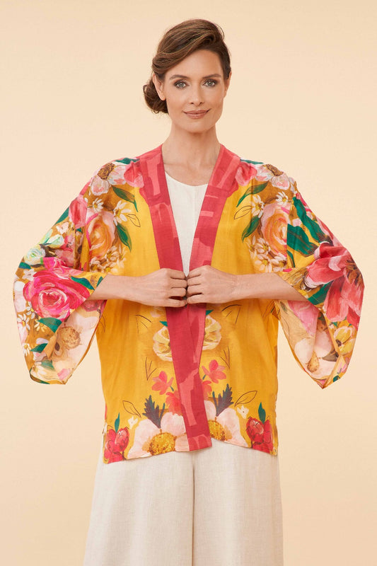 Impressionist Floral Kimono Jacket | Mustard