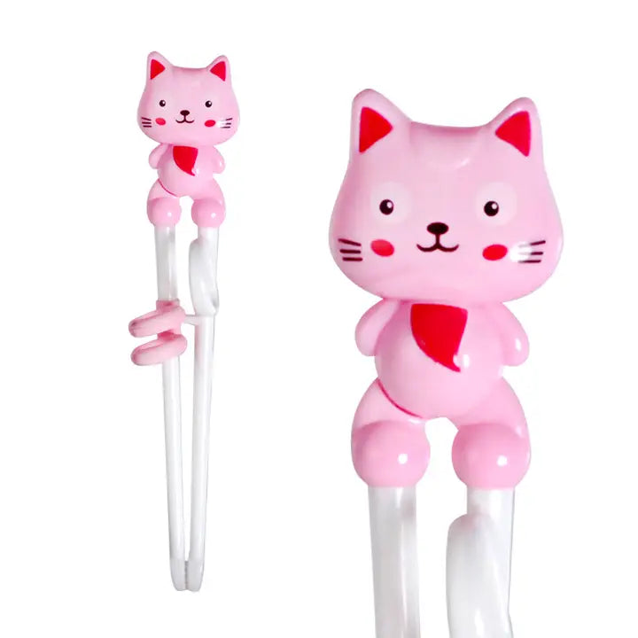 Pink Cat Training Chopsticks Plastic with Adjustable Silicon