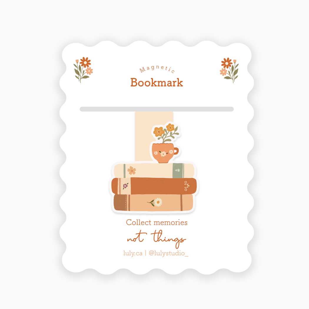 Magnetic Bookmark | Books and Flowers