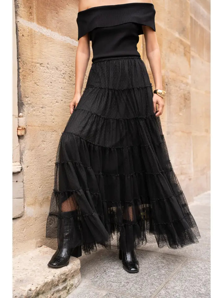Constance Tiered Maxi Length Plumetis Skirt
