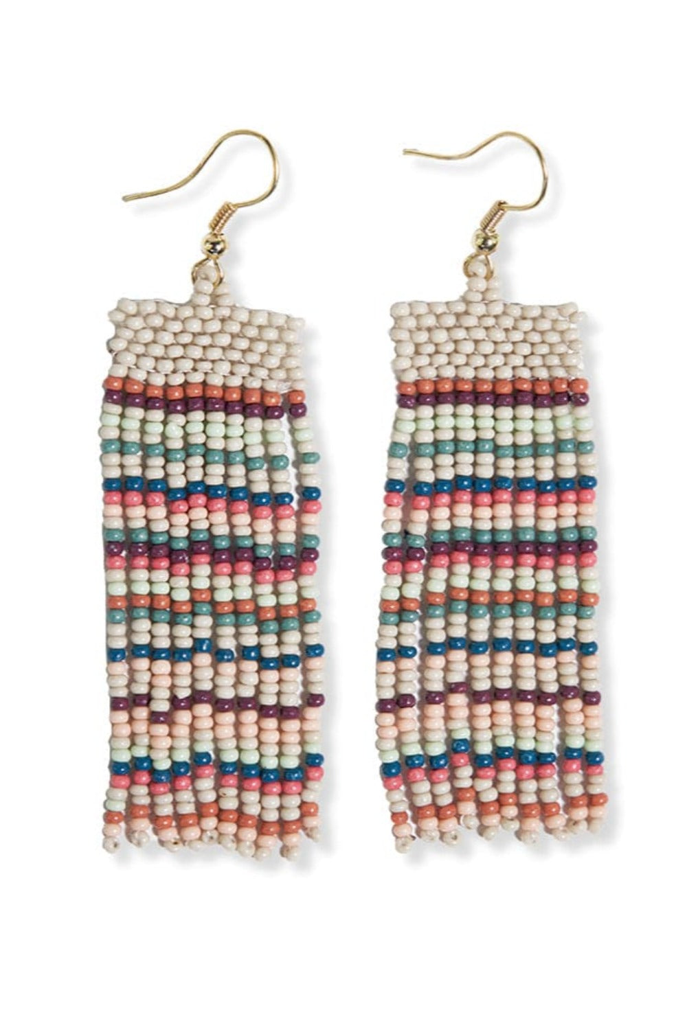 Adaline Horizontal Stripes Beaded Fringe Earrings