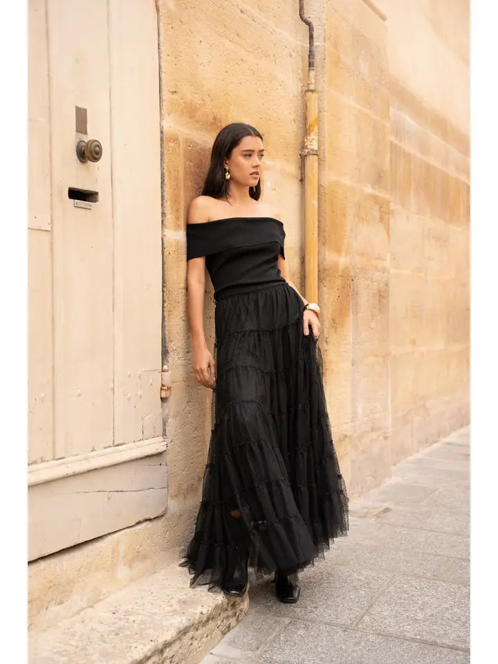 Constance Tiered Maxi Length Plumetis Skirt