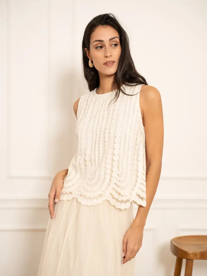 Embroidered Tulle Tank Top