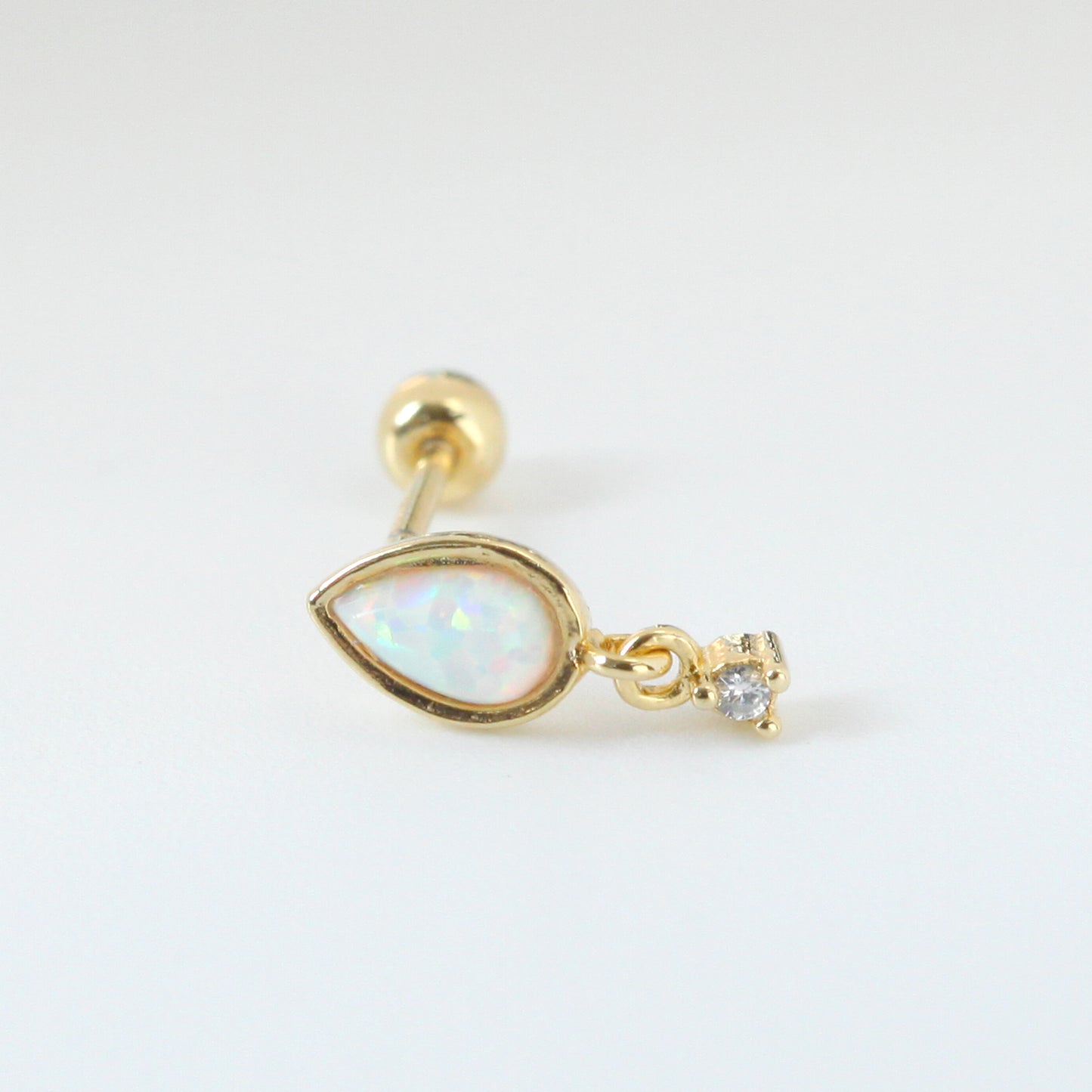 Tiny Teardrop Opal & Crystal Screw Back Earring