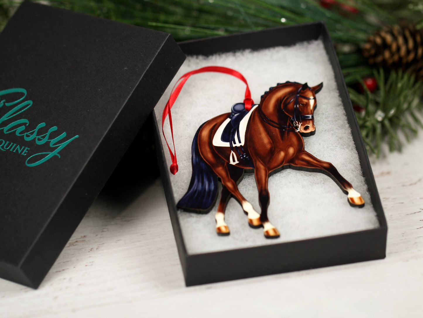 Dressage Horse Christmas Ornament -  Bay Half Pass Dressage