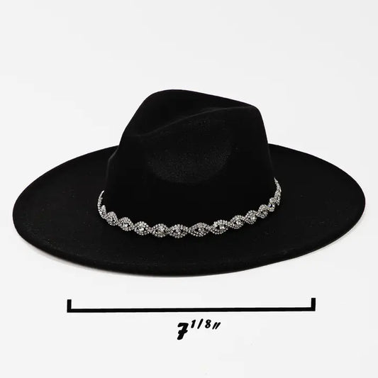 Rhinestone Chain Twist Strap Fedora Hat Black