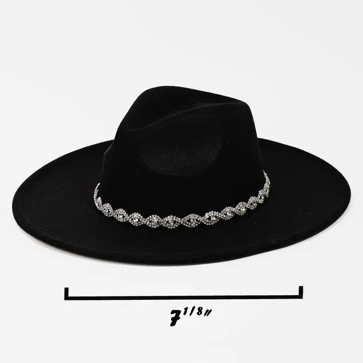 Rhinestone Chain Twist Strap Fedora Hat White