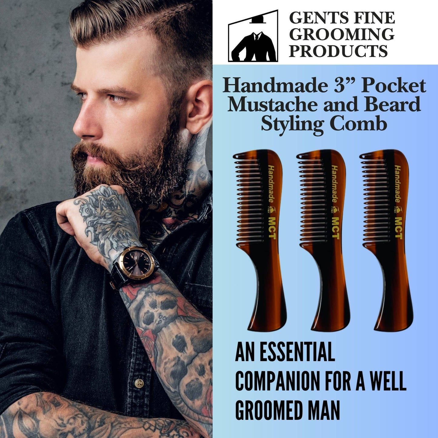 G.B.S MCT Moustache Comb Fine Toothed 3"