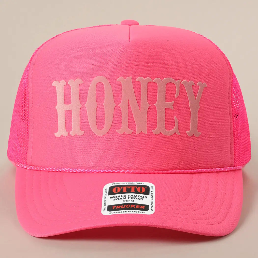 Honey Text Logo Printed Mesh Back Trucker Hat