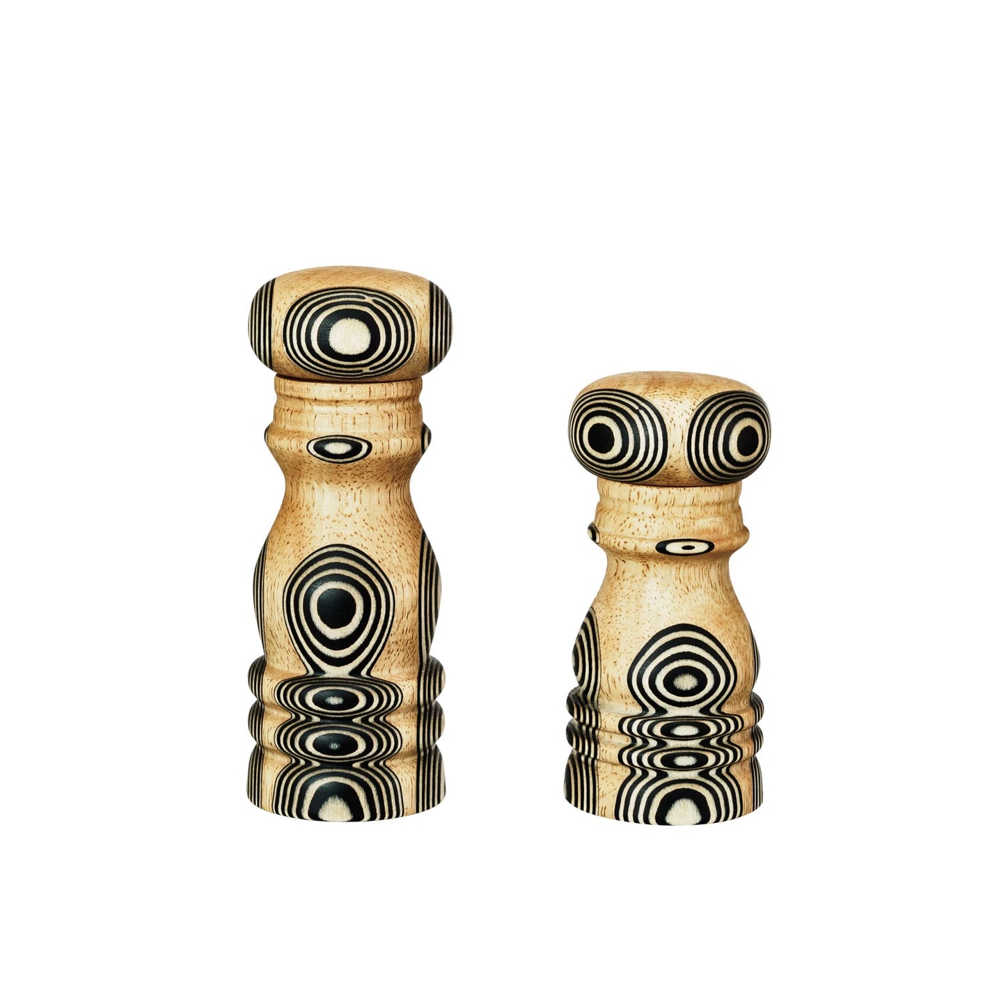 Wood Salt & Pepper Mills with Inlaid Circles Design Set of 2