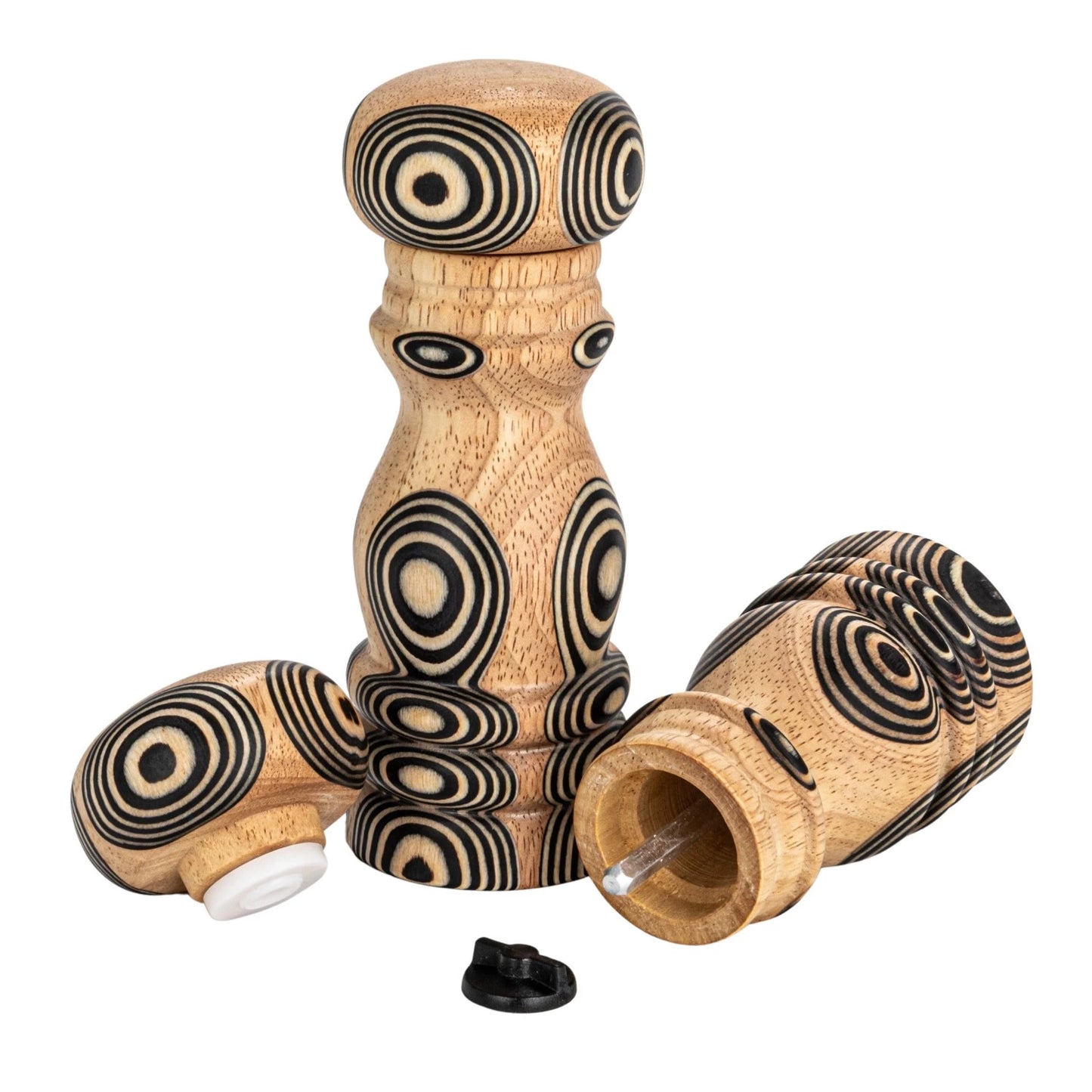 Wood Salt & Pepper Mills with Inlaid Circles Design Set of 2