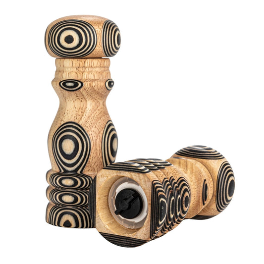 Wood Salt & Pepper Mills with Inlaid Circles Design Set of 2
