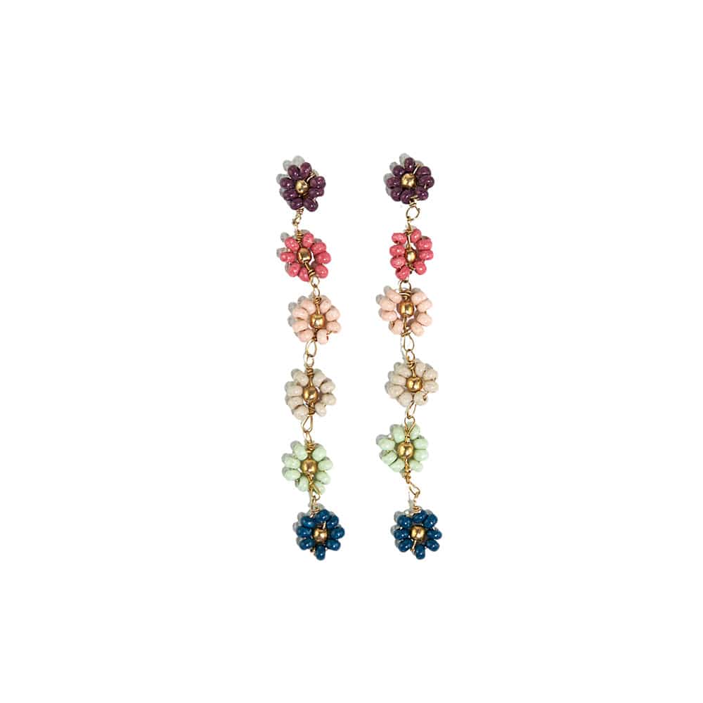 Amanda Multi Color Flower Beaded Dangle Earrings