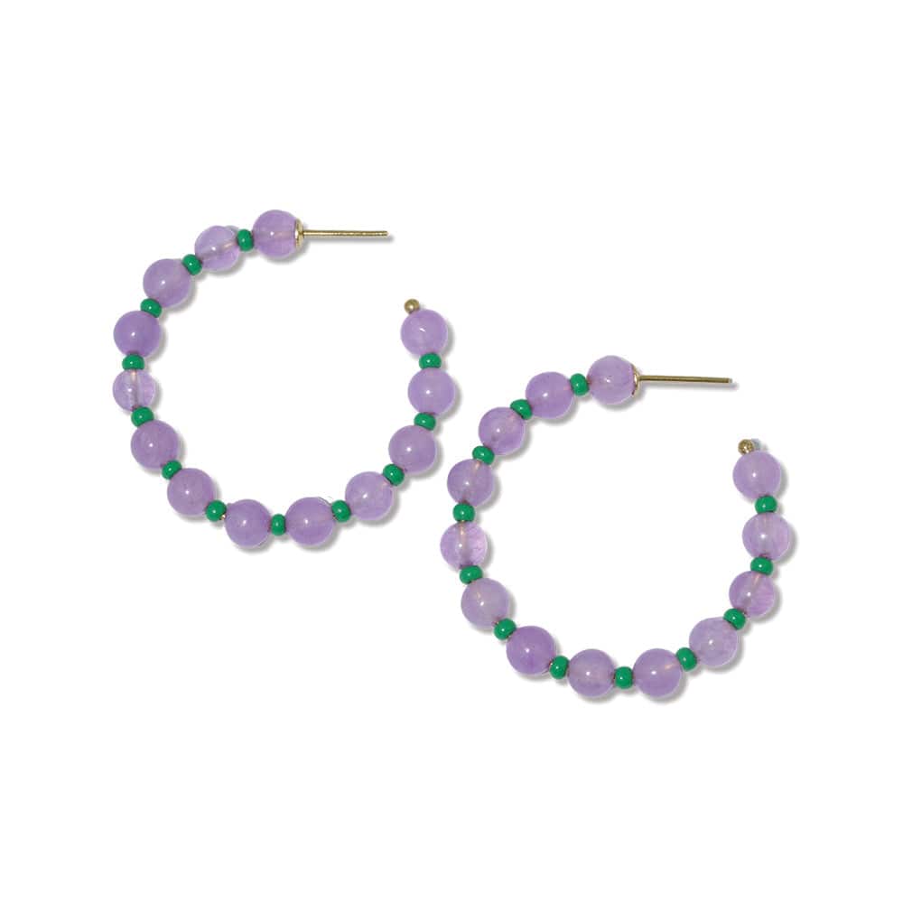 Angela Round Stones With Alternating Seed Bead Hoop Earrings