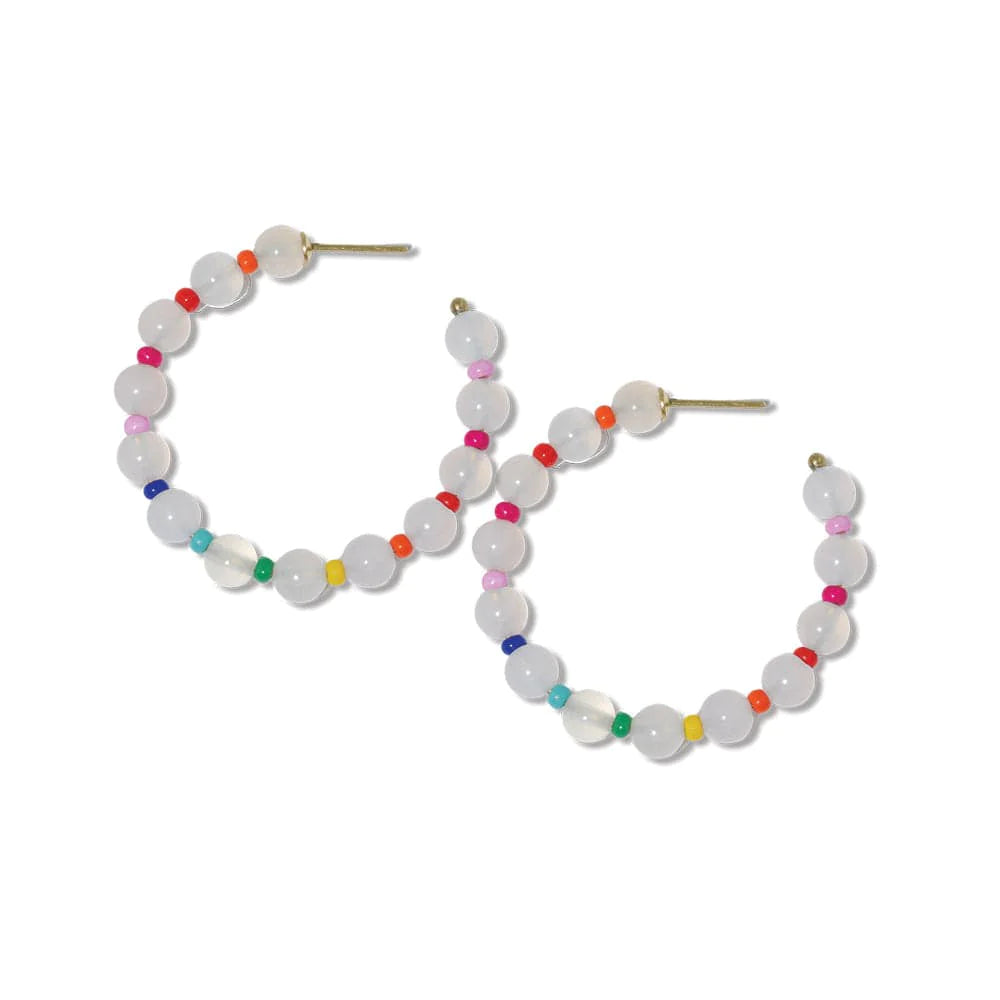 Angela Round Stones With Alternating Seed Bead Hoop Earrings