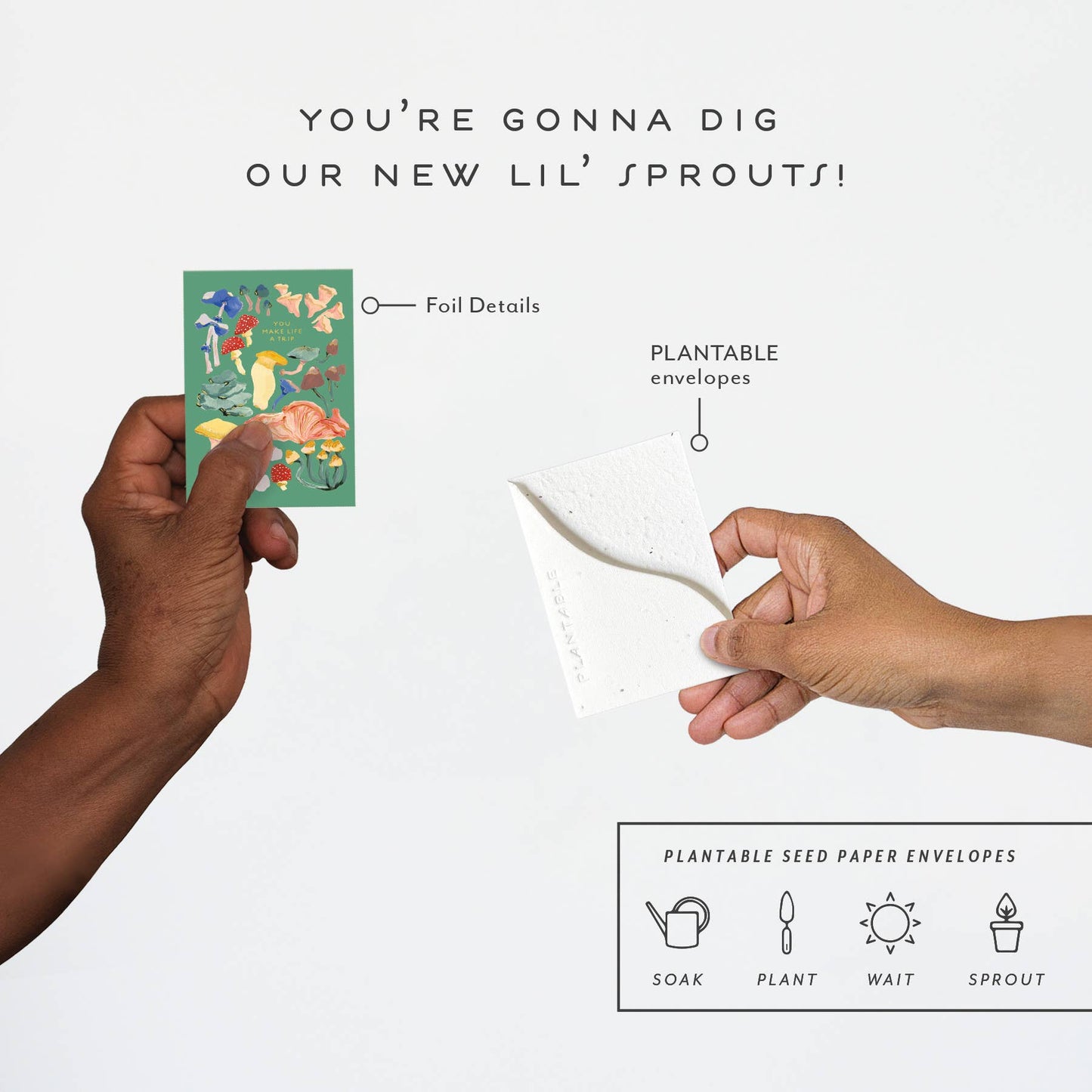 Shrooms Sprout - Friendship Mini Greeting Card (2.5" x 3.5")