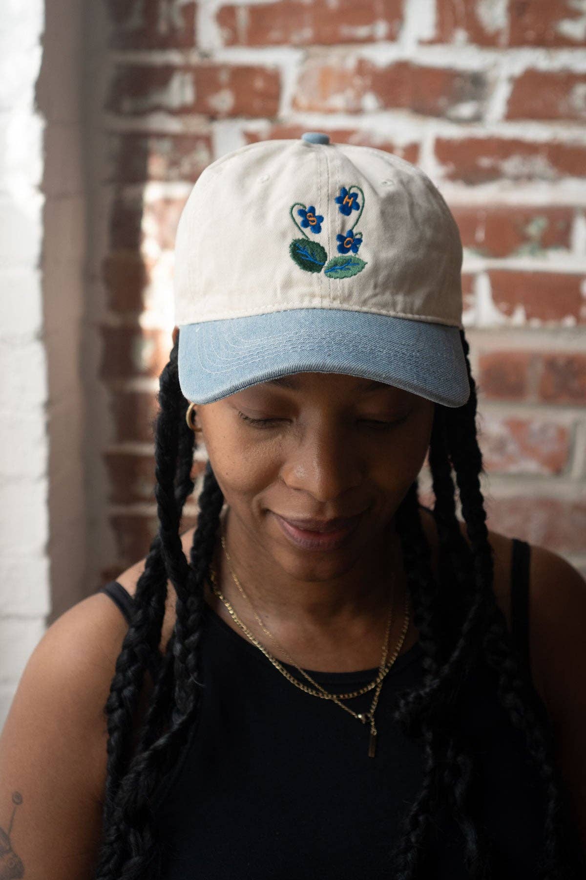 Blue Blooms Two-Tone Dad Hat