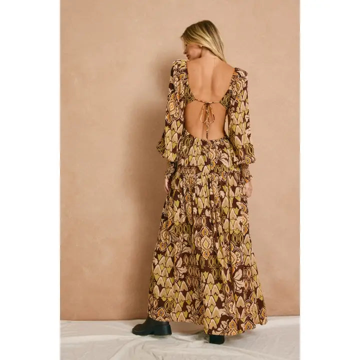 Stone Ember Keyhole Long Sleeve Maxi Dress