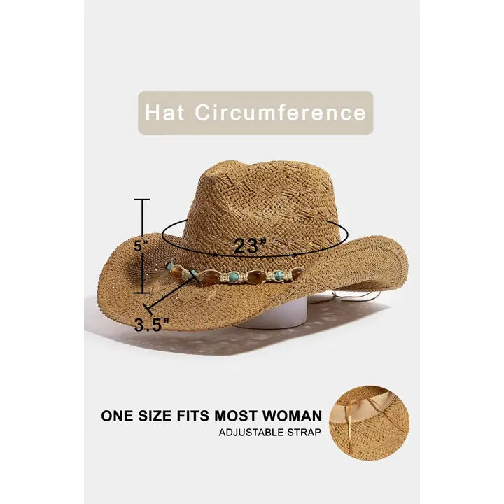 Mixed Beaded and Rope Western Fedora Straw Hat