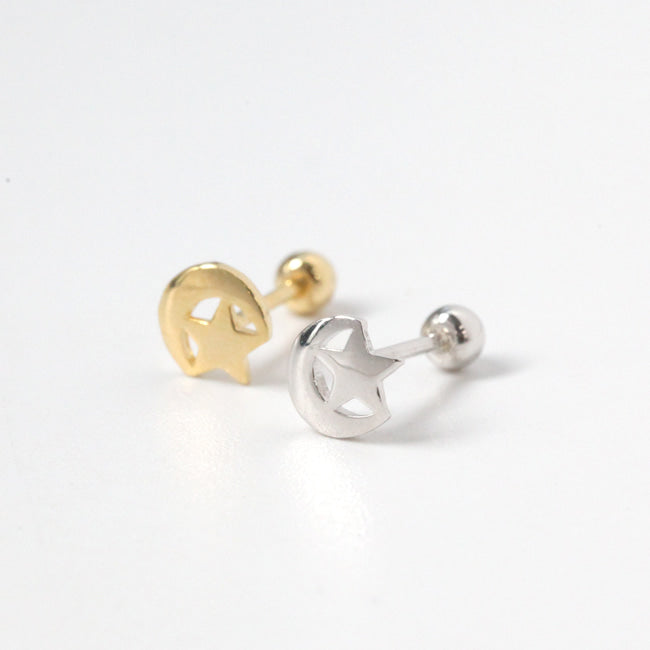 Tiny Star & Moon Screw Back Earring