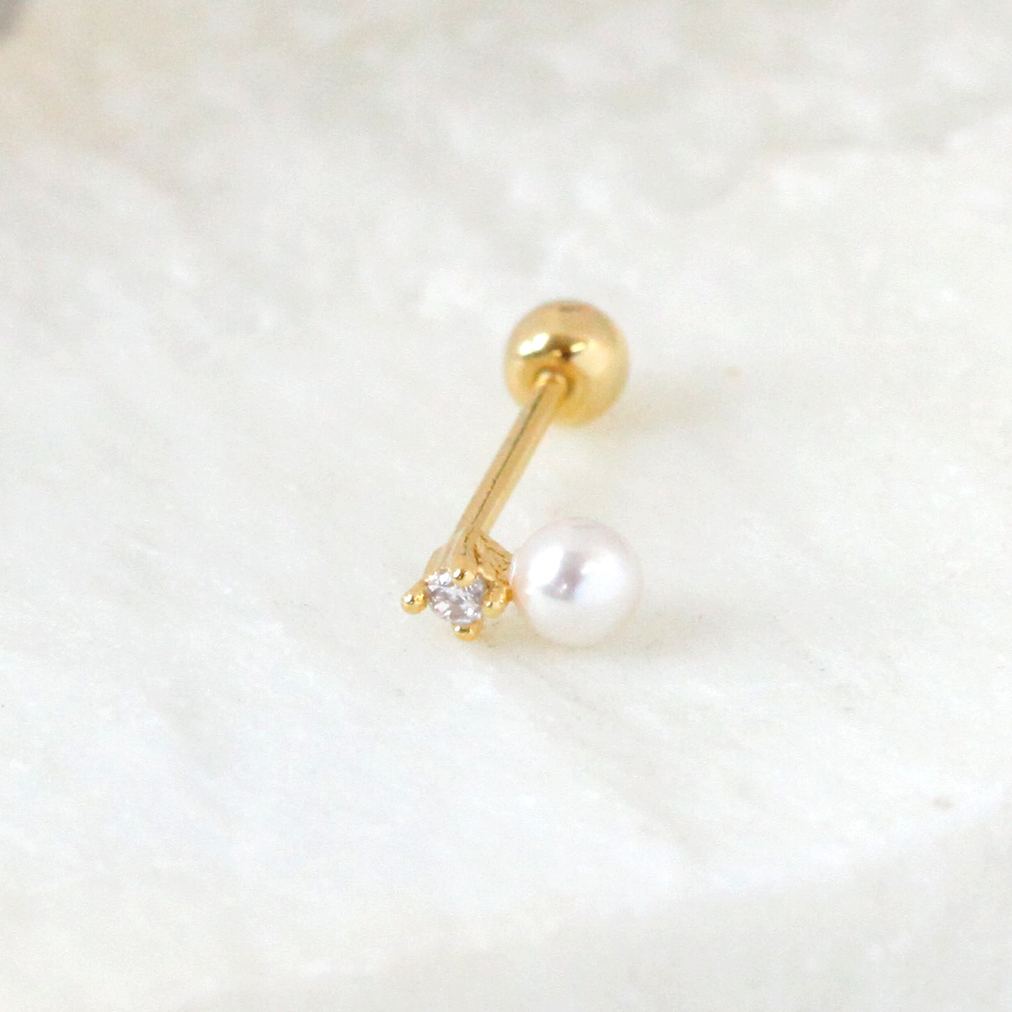 Tiny Crystal & Opal Key Screw Back Earring