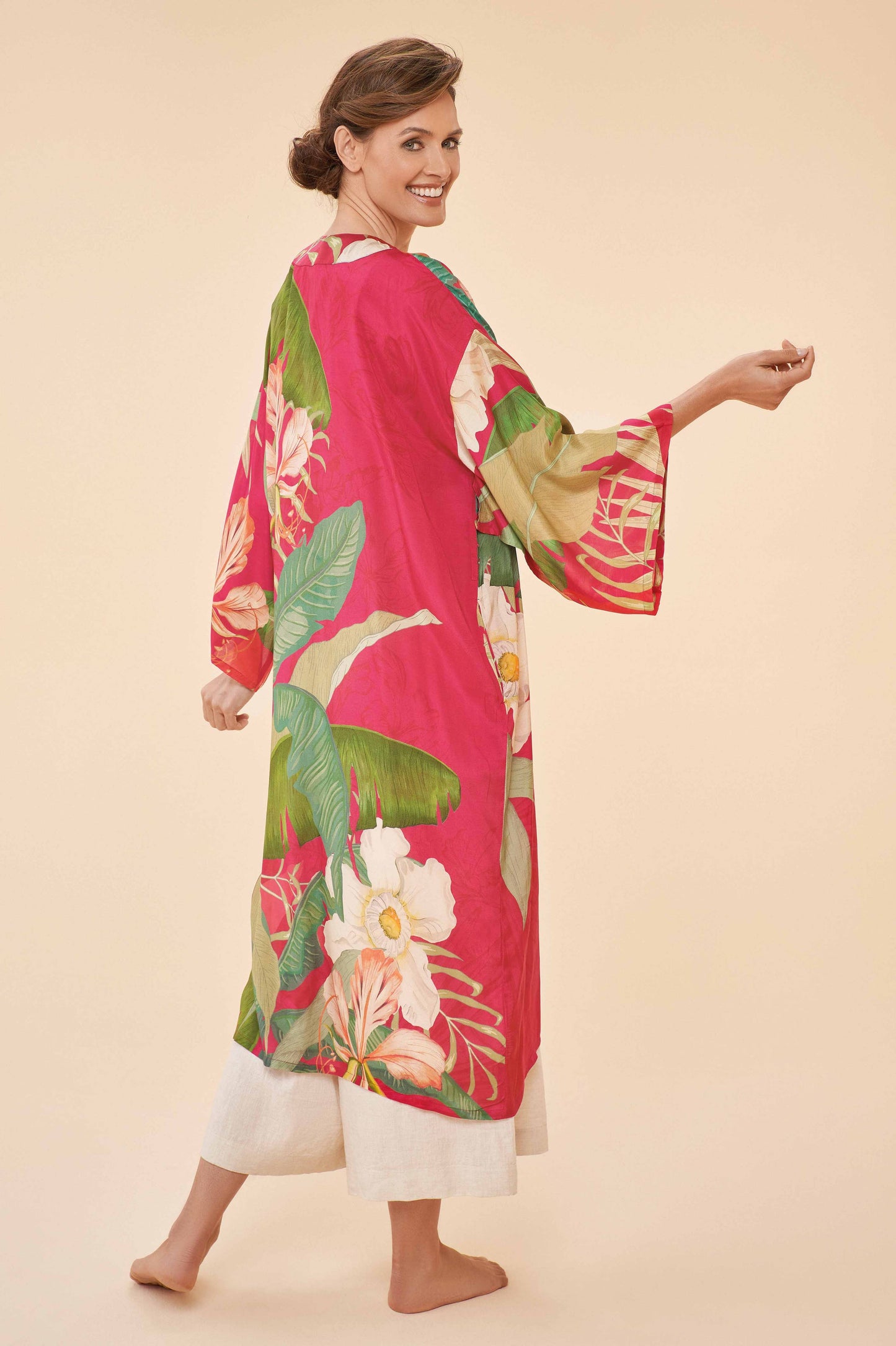 Delicate Tropical Kimono Gown | Dark Rose