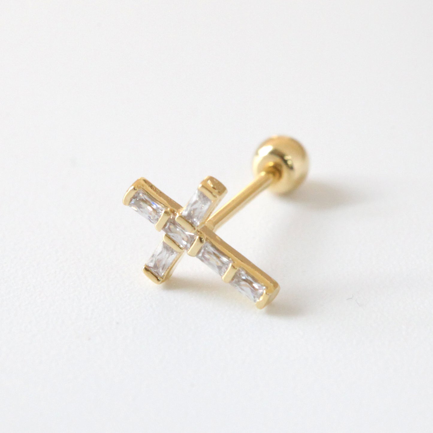 Tiny Crystal Cross Screw Back Earring