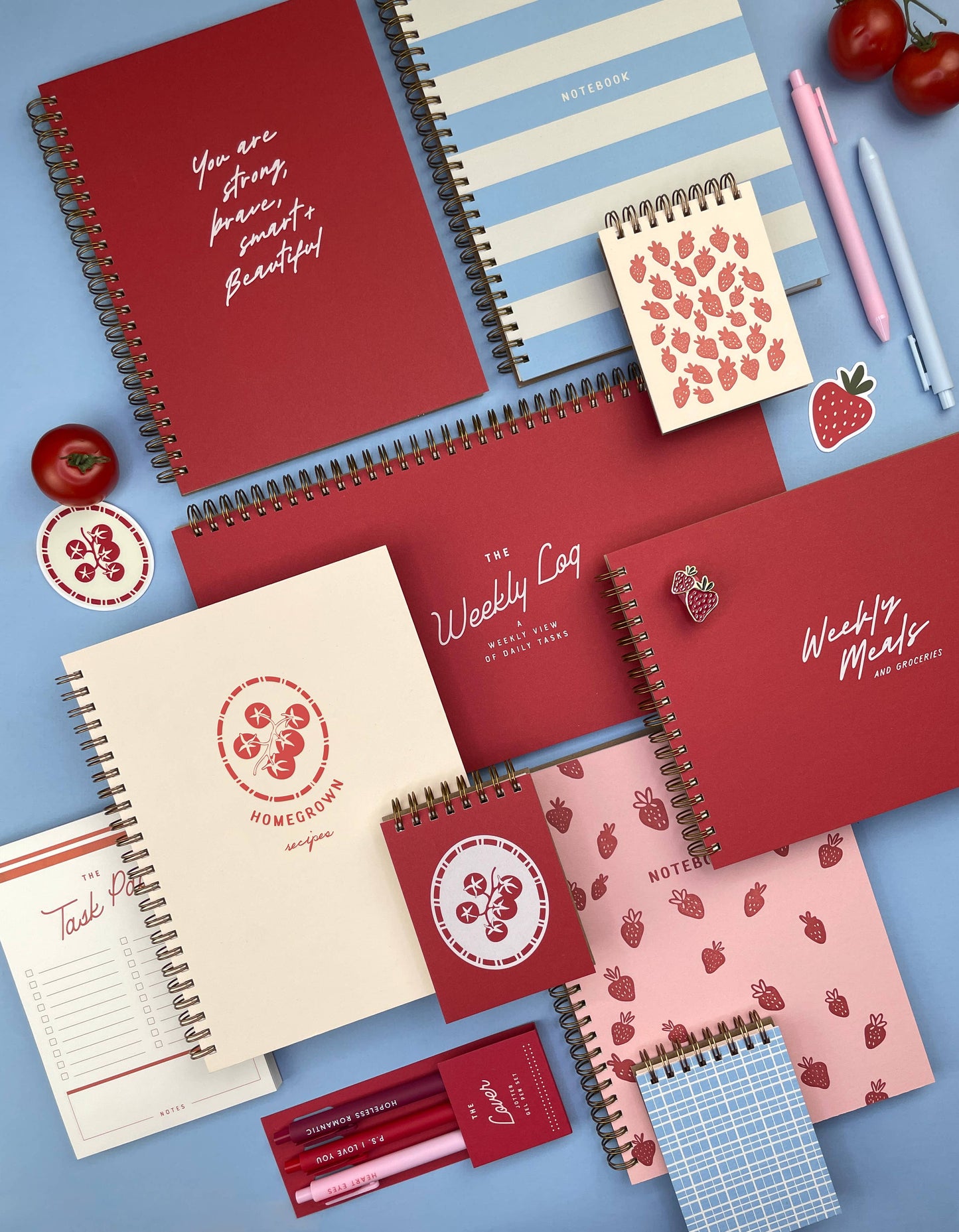 Strawberry Pattern Mini Jotter Notebook