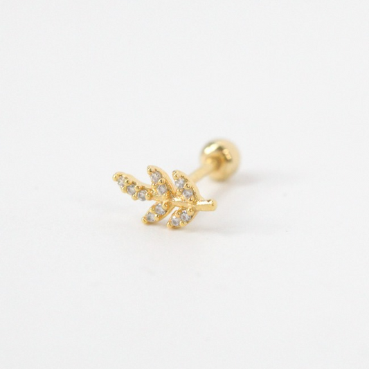 Tiny Crystal Leaf Screw Back Earring