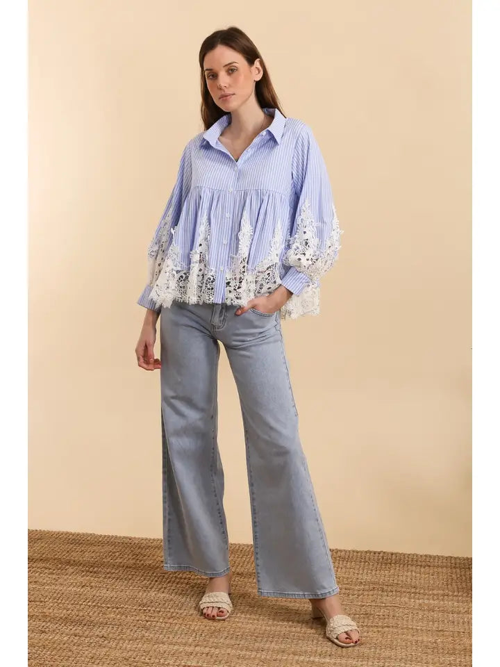 Aimie Striped Shirt & Guipure Lace