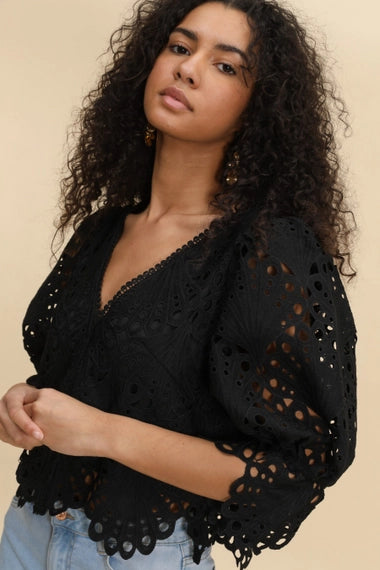 Selena Guipure Lace Crop Blouse